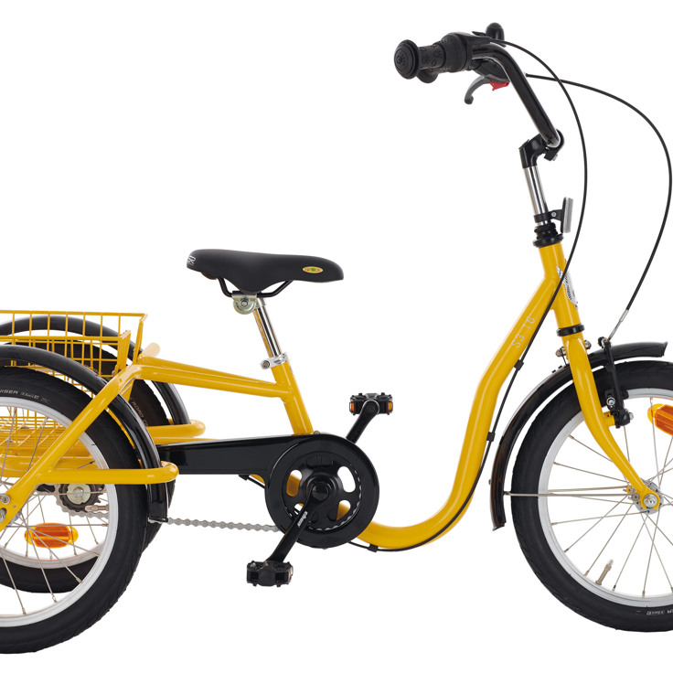 En gul cykel med en korg.