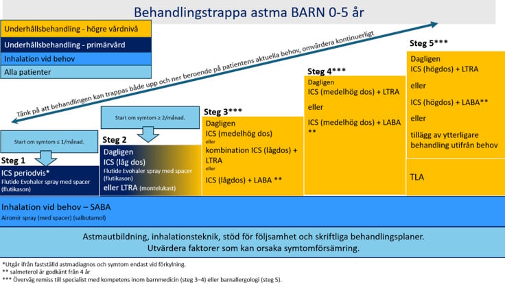 Schematiskt bild över behandlingstrappa för barnastma